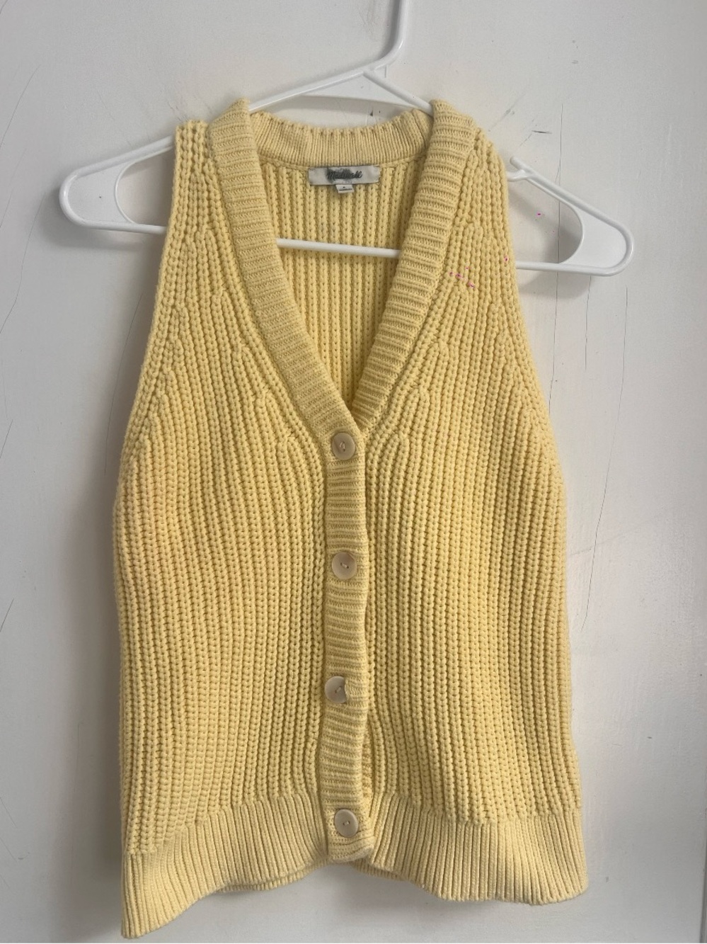 Madewell Cutaway Sweater Vest Pale Pineapple Size S